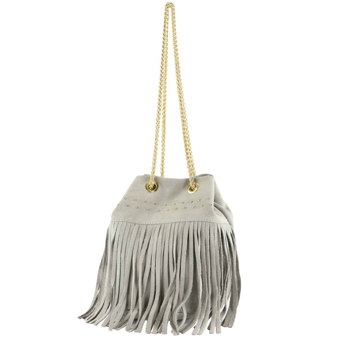 modamoda de - T244 - ital. Damentasche Wildleder mit Fransen und Goldkette