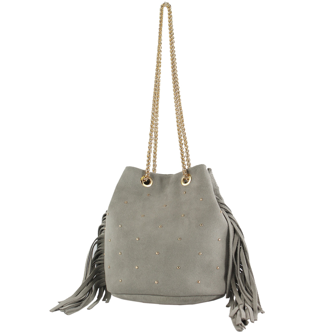 modamoda de - T246 - ital. Damentasche Wildleder mit Fransen und Goldkette