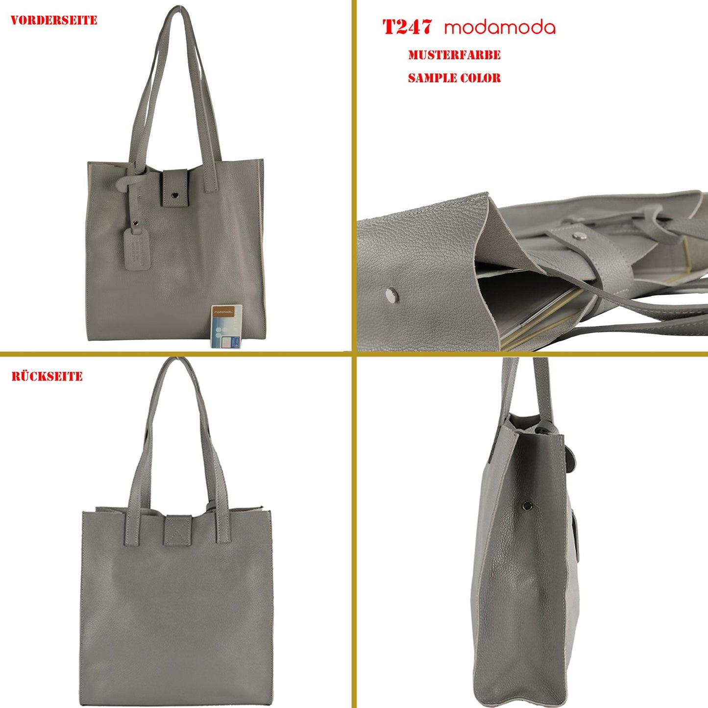 modamoda de - T247 -  Ital. Leder Shopper mit herausnehmbarer Innentasche