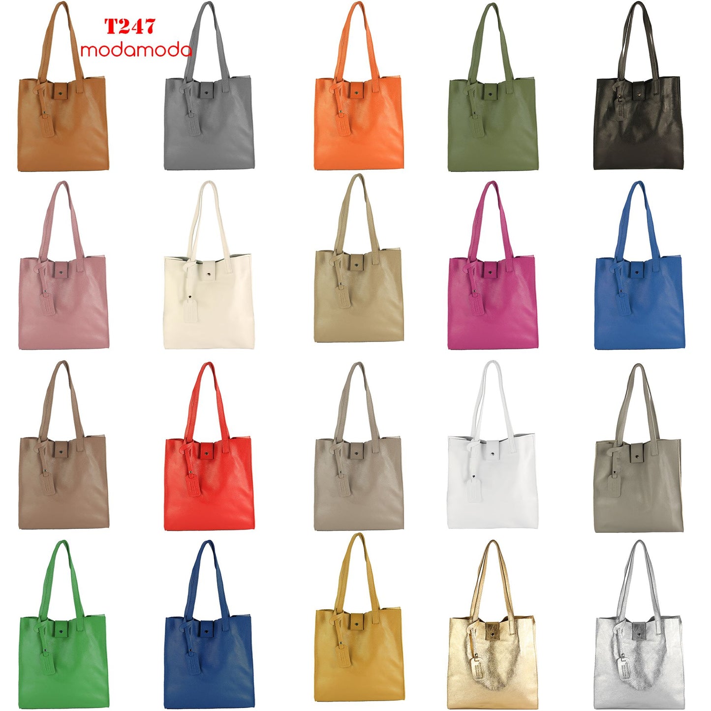 modamoda de - T247 -  Ital. Leder Shopper mit herausnehmbarer Innentasche