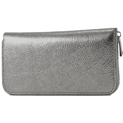 modamoda de SILBER-P02 Damen Leder Geldbörse Portemonnaie lang Handmade in Italy