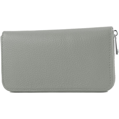 modamoda de SILBER-P02 Damen Leder Geldbörse Portemonnaie lang Handmade in Italy