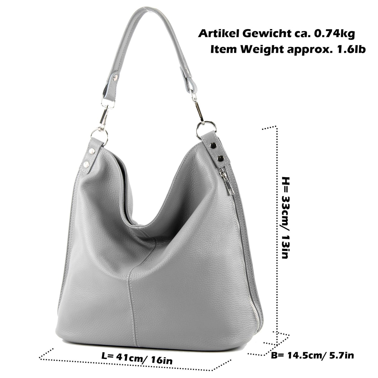 modamoda de - T177 -  ital. Damen Schultertasche aus Leder