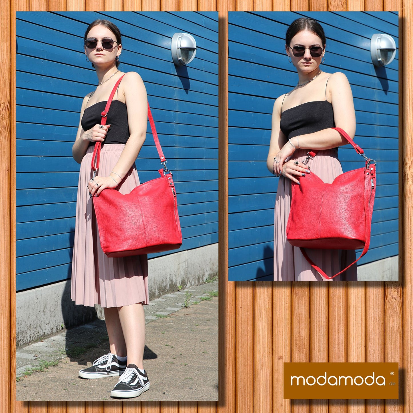 modamoda de - T177 -  ital. Damen Schultertasche aus Leder