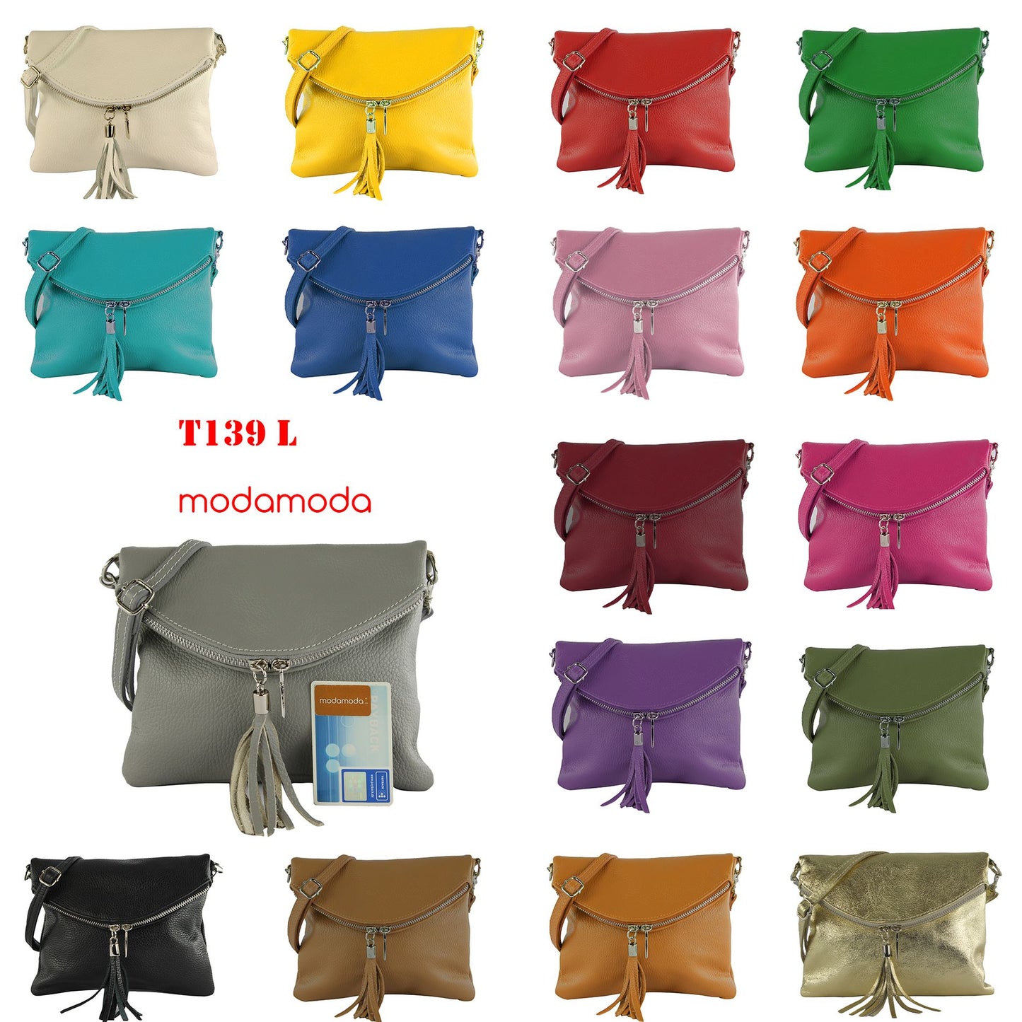 modamoda de T139 LEDER Damen Leder Umhängetasche Abendtasche Klein handmade in Italy