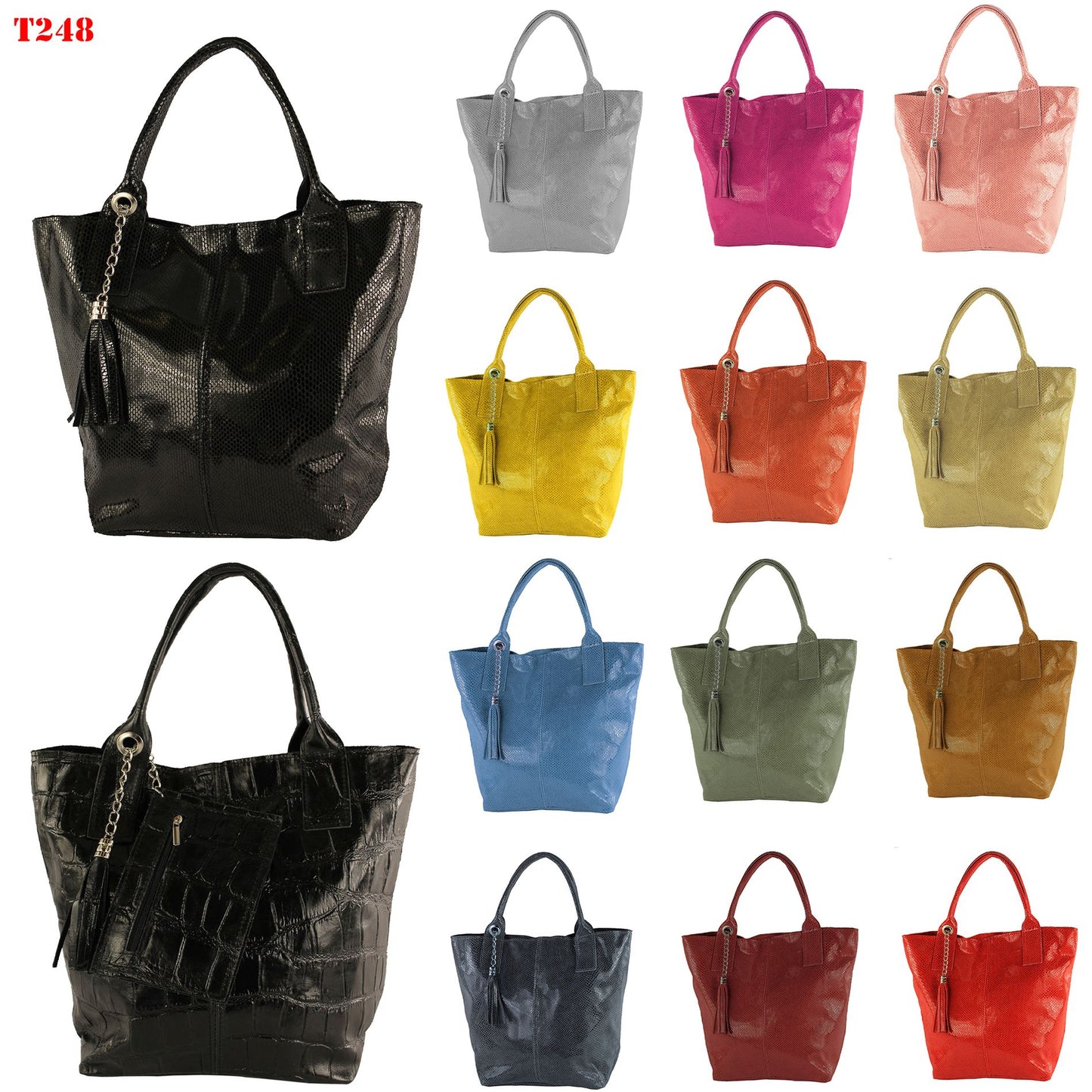 modamoda de - T248 -  Ital. Shopper Large mit Innentasche aus Leder