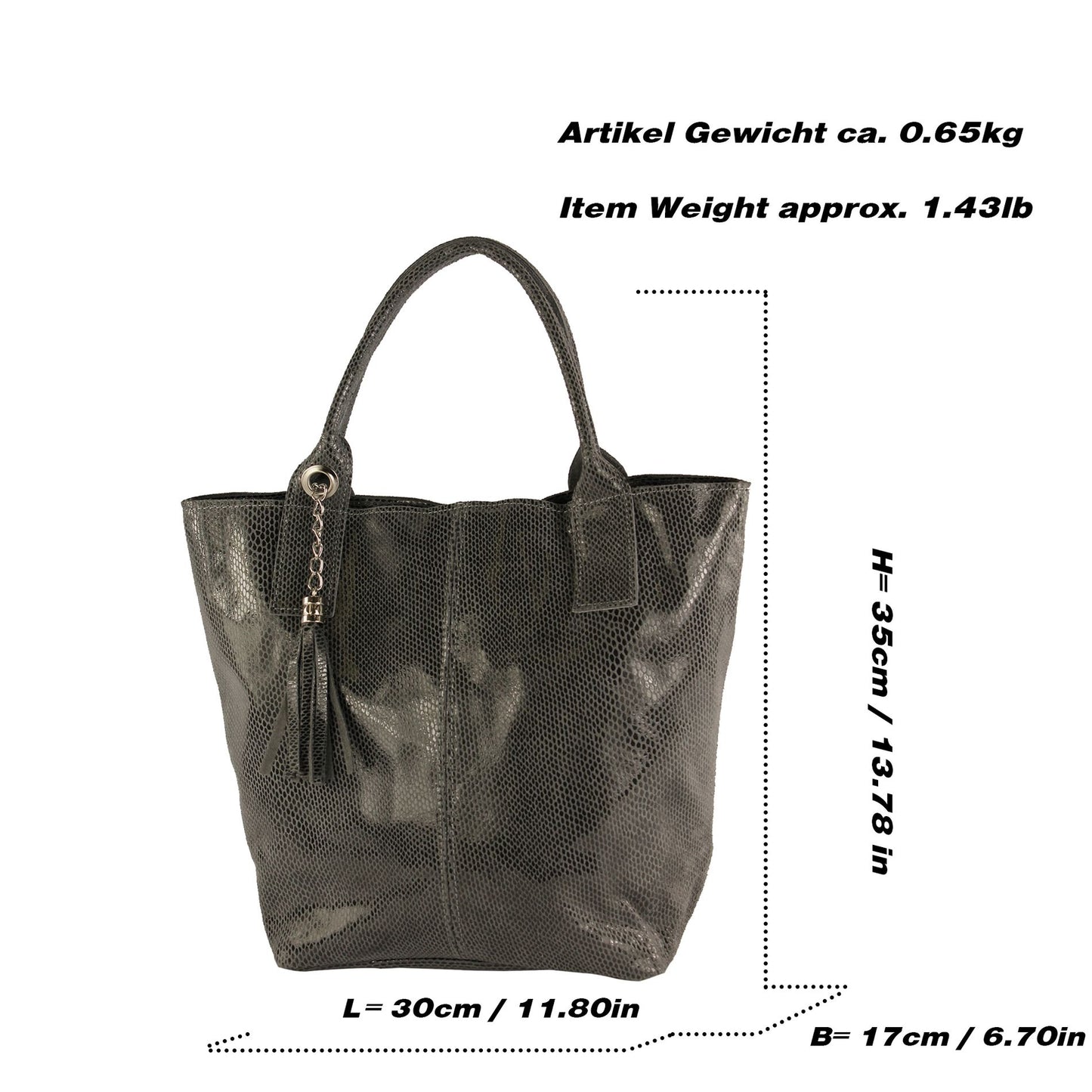 modamoda de - T248 -  Ital. Shopper Large mit Innentasche aus Leder