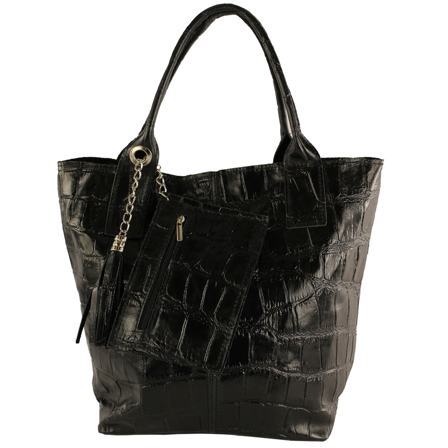 modamoda de - T248 -  Ital. Shopper Large mit Innentasche aus Leder
