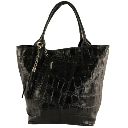 modamoda de - T248 -  Ital. Shopper Large mit Innentasche aus Leder