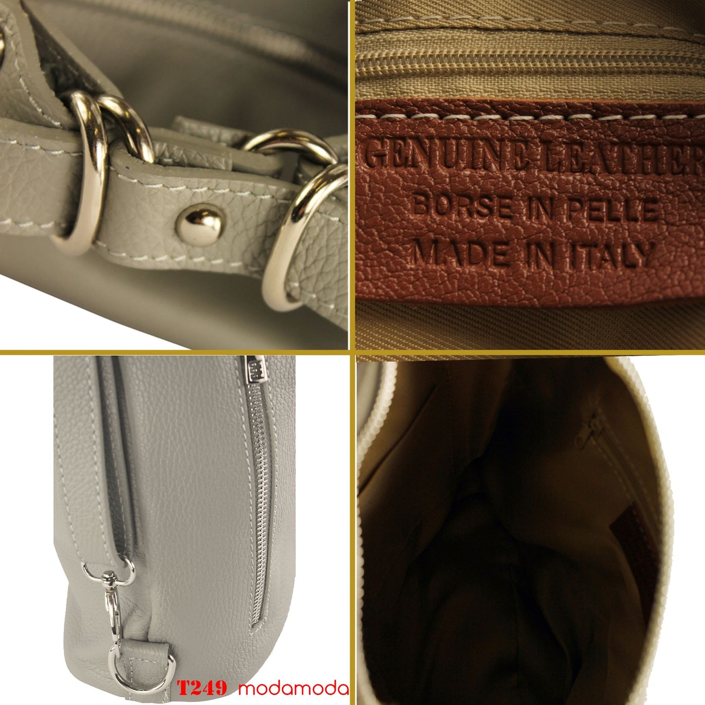 modamoda de T249 Damen Rucksack Schultertasche 2 in 1 aus Leder handmade in Italy