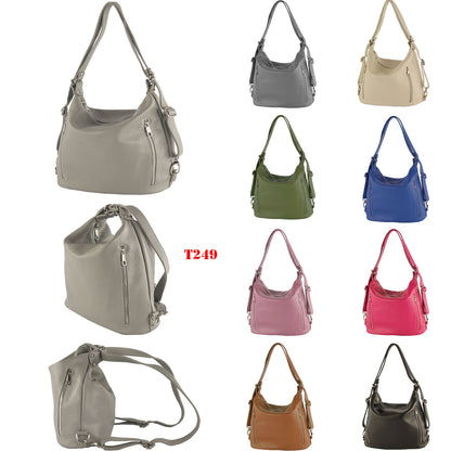 modamoda de T249 Damen Rucksack Schultertasche 2 in 1 aus Leder handmade in Italy