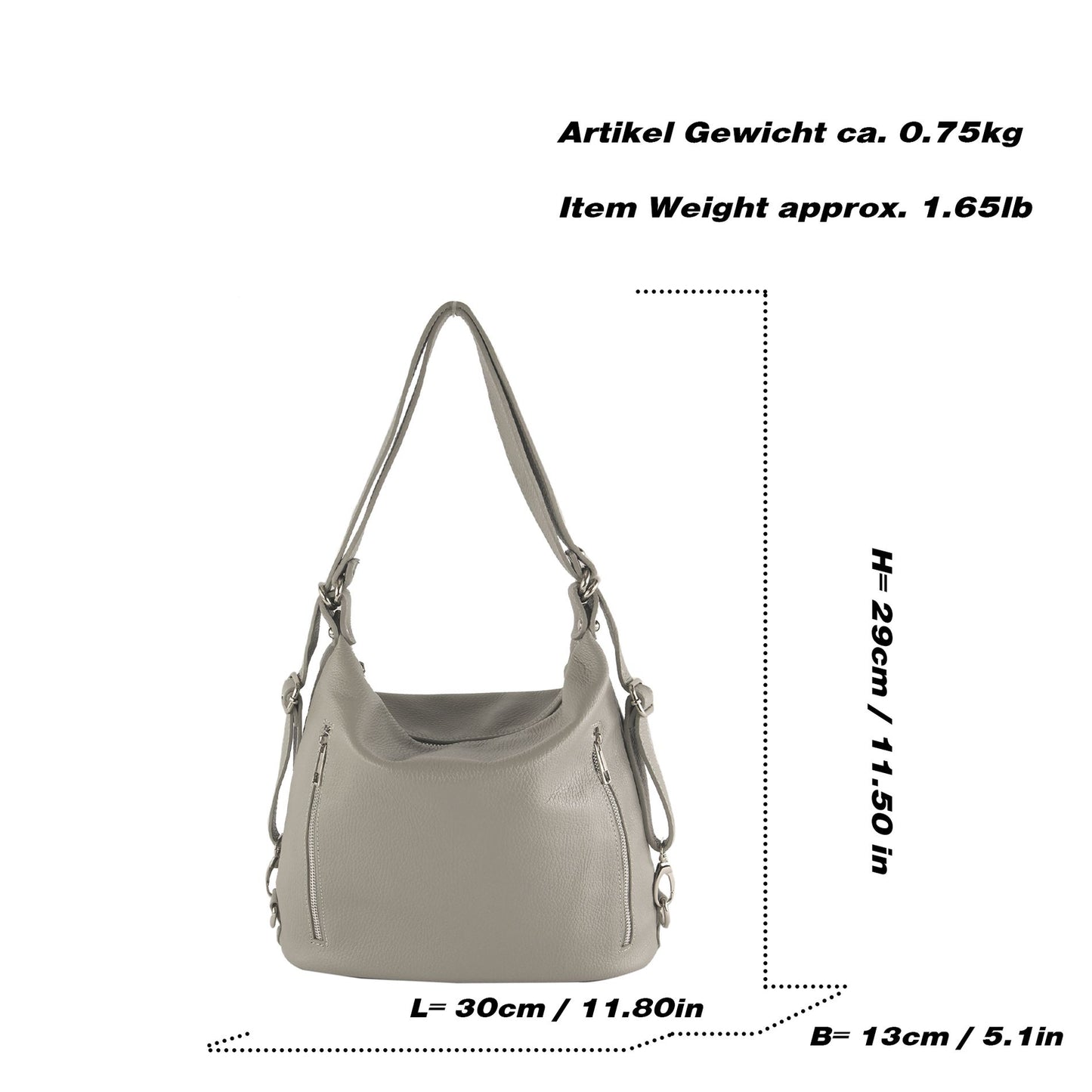 modamoda de T249 Damen Rucksack Schultertasche 2 in 1 aus Leder handmade in Italy