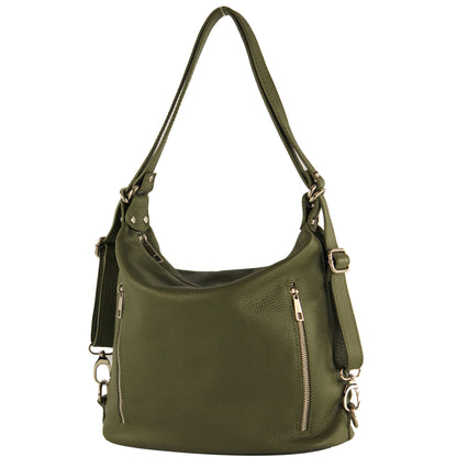 modamoda de T249 Damen Rucksack Schultertasche 2 in 1 aus Leder handmade in Italy