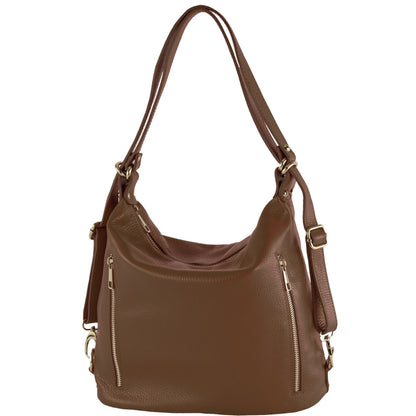 modamoda de T249 Damen Rucksack Schultertasche 2 in 1 aus Leder handmade in Italy