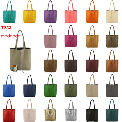 modamoda de - T253 -  Ital. Henkeltasche mit Innentasche aus Leder