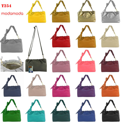 modamoda de - T254 - ital. Damen Henkeltasche Klein aus Leder