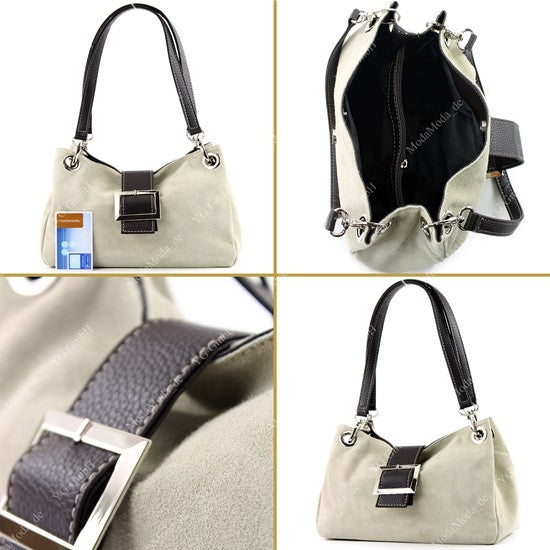modamoda de - TL02 -  ital Kleine Henkeltasche aus Wildleder