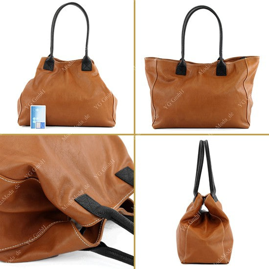 modamoda de - T60 -  ital Damen Schultertasche aus Leder Groß