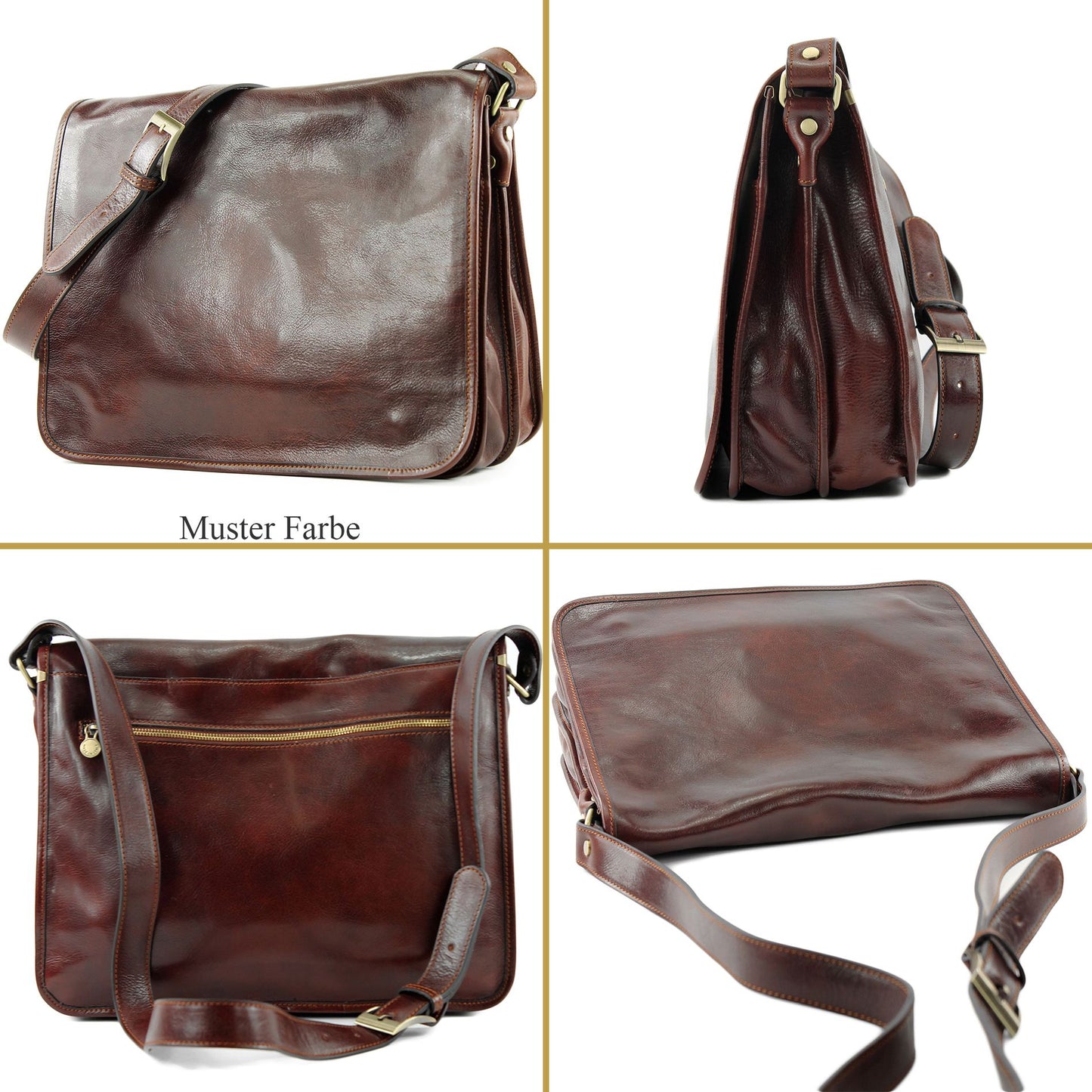 modamoda de A001 3 Größen Herren Unisex Leder Umhängetasche Messenger Bag handmade in Italy