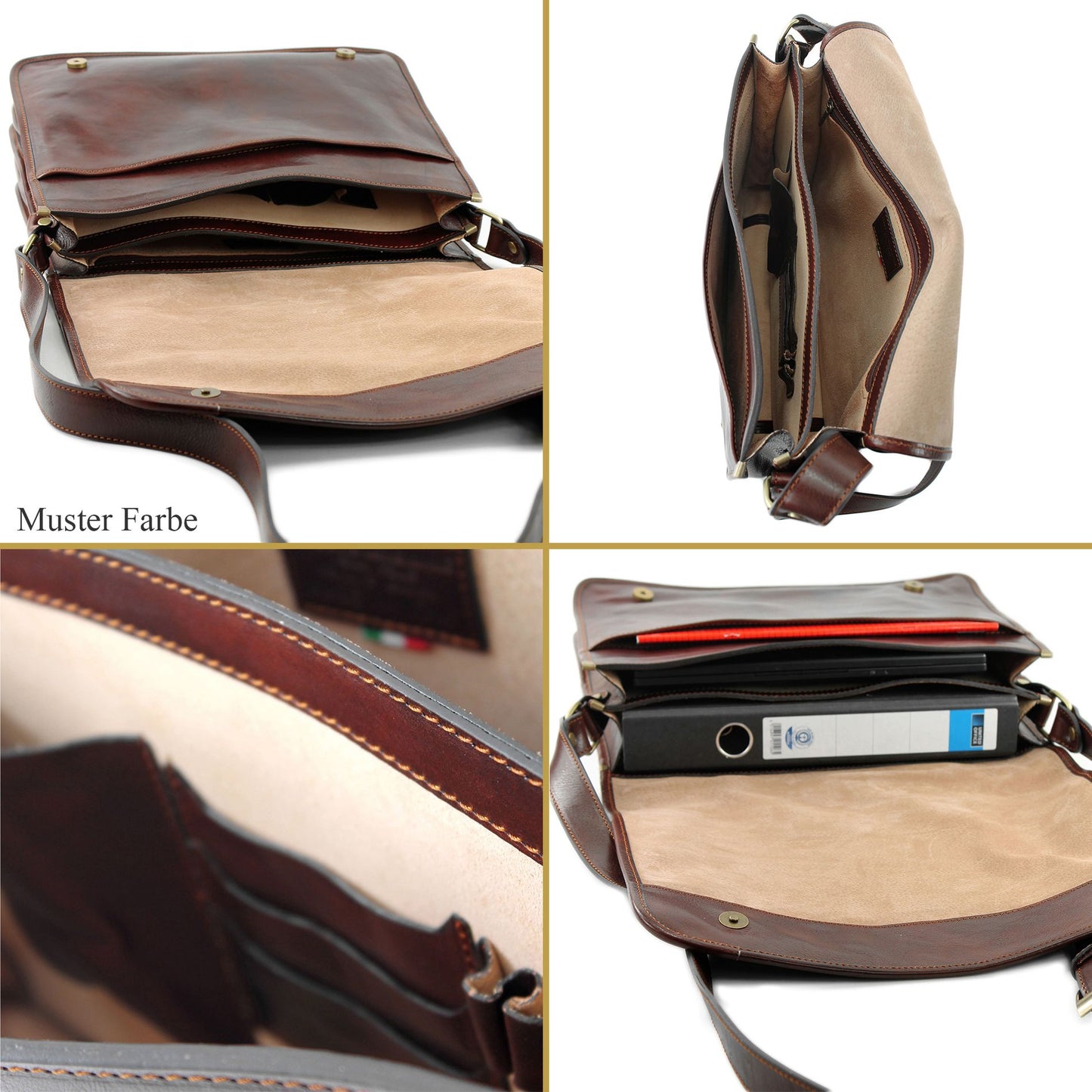 modamoda de A001 3 Größen Herren Unisex Leder Umhängetasche Messenger Bag handmade in Italy