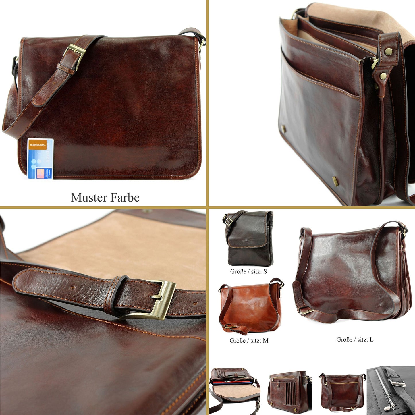 modamoda de A001 3 Größen Herren Unisex Leder Umhängetasche Messenger Bag handmade in Italy