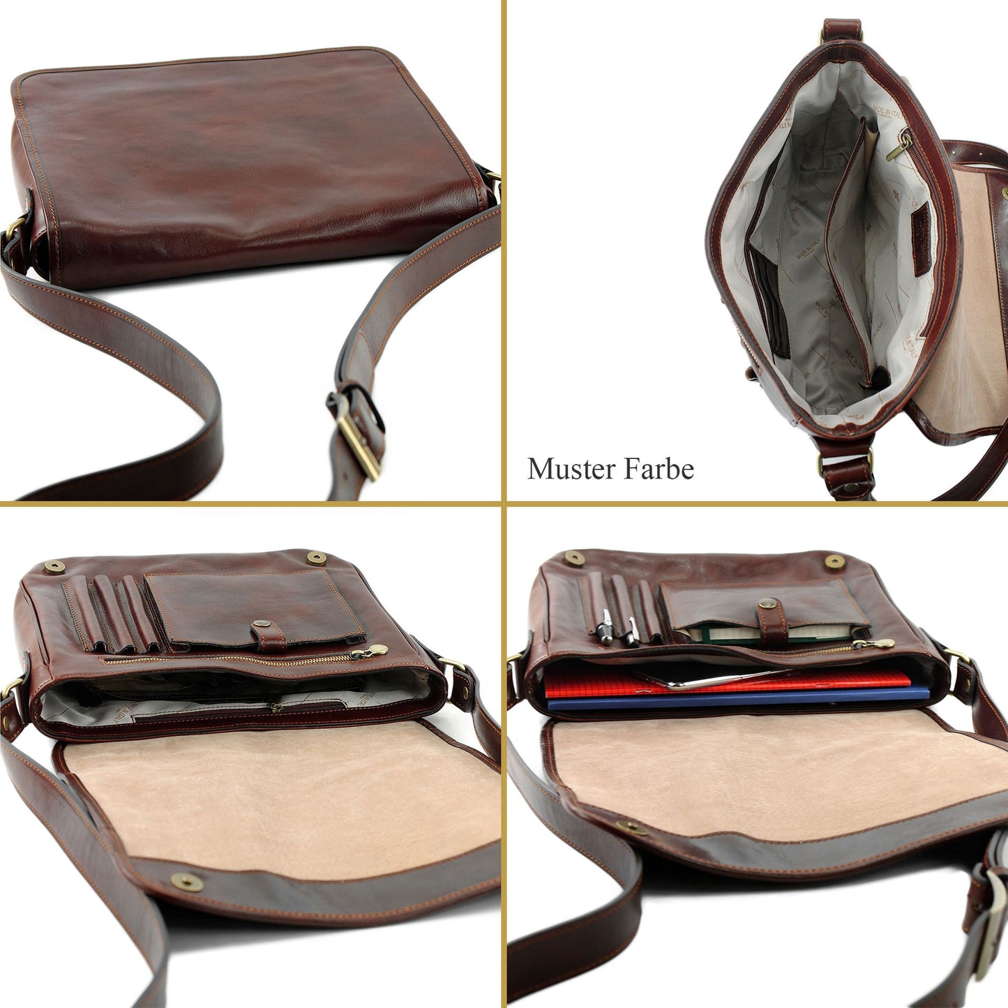 modamoda de A001 3 Größen Herren Unisex Leder Umhängetasche Messenger Bag handmade in Italy