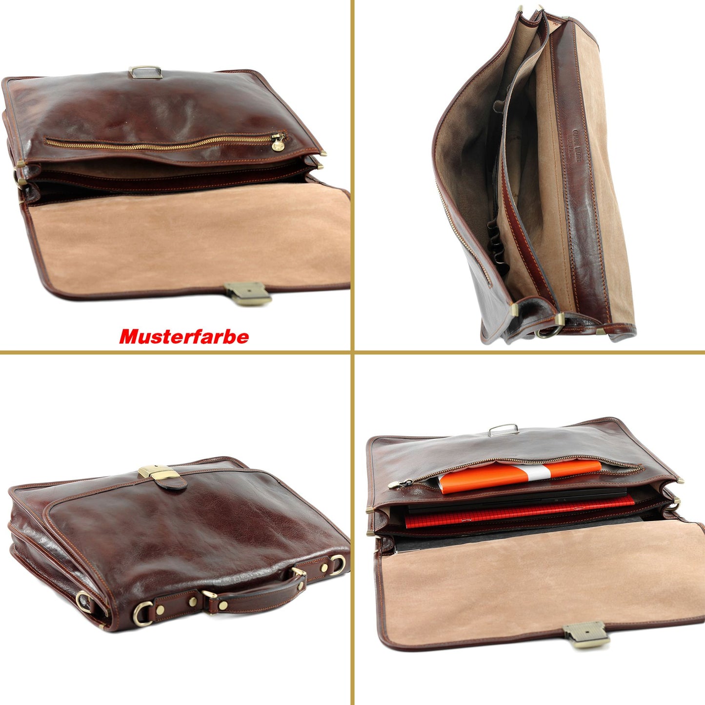 modamoda de A002 Herren Unisex Leder Business Laptop Aktentasche DIN A4  handmade in Italy
