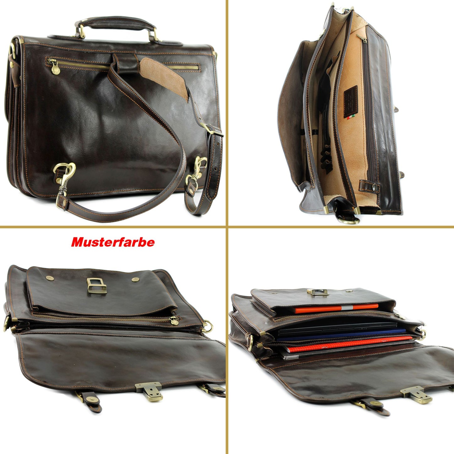 modamoda de A003 Herren Unisex Leder Business Laptop Aktentasche DIN A4  handmade in Italy