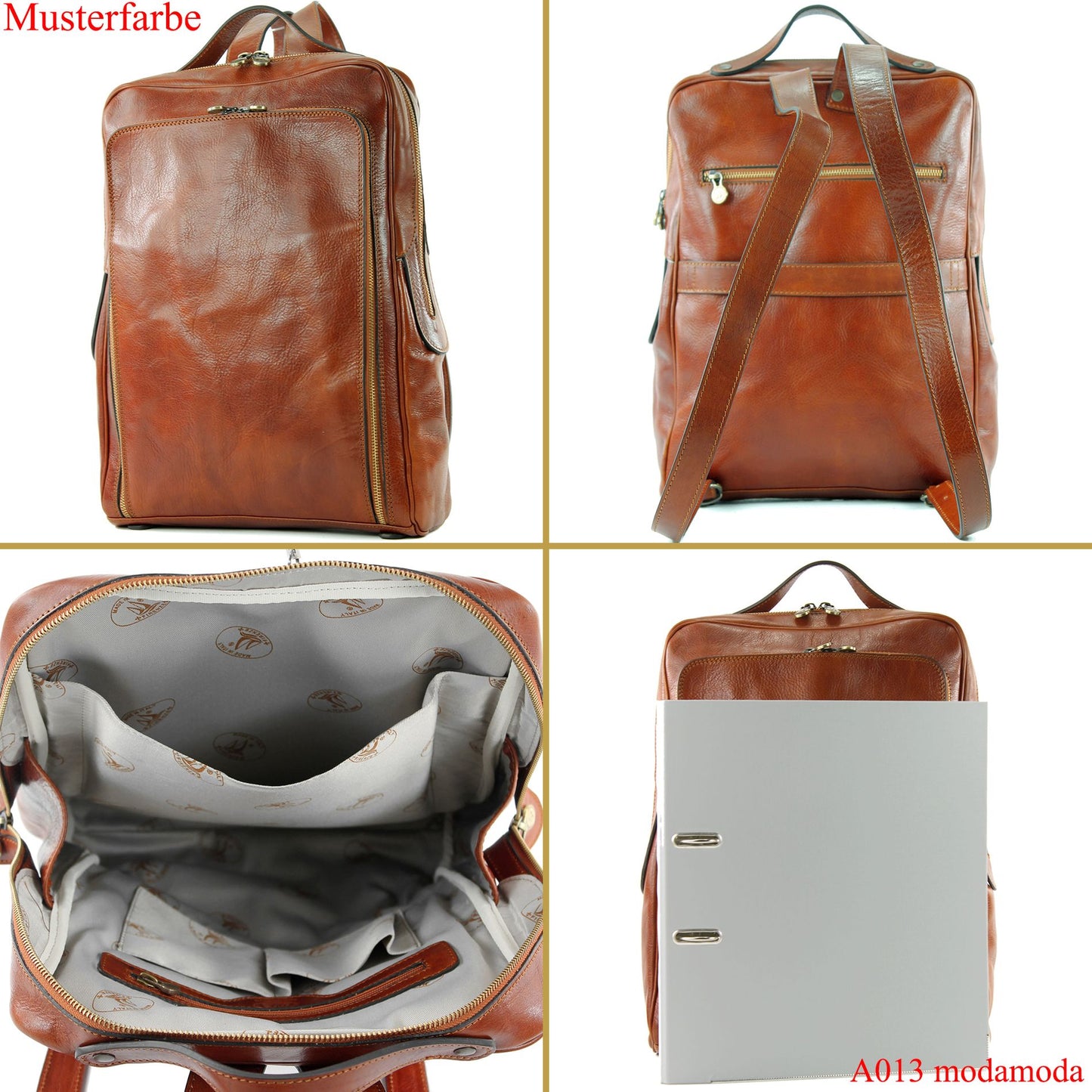 modamoda de - A013 - ital. Laptop Herren Rucksack aus Leder