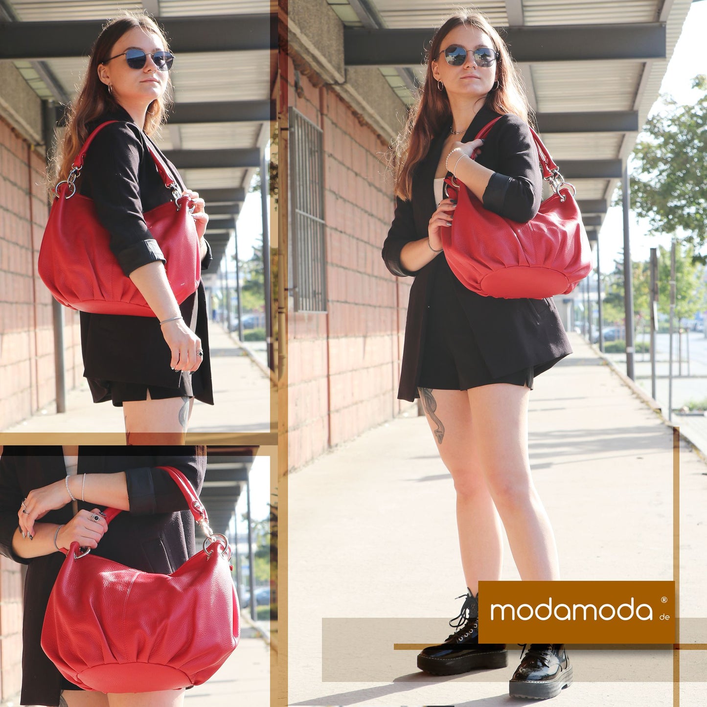 modamoda de IT40 Damen Leder / Nappaleder Schultertasche Hobo Bag handmade in Italy