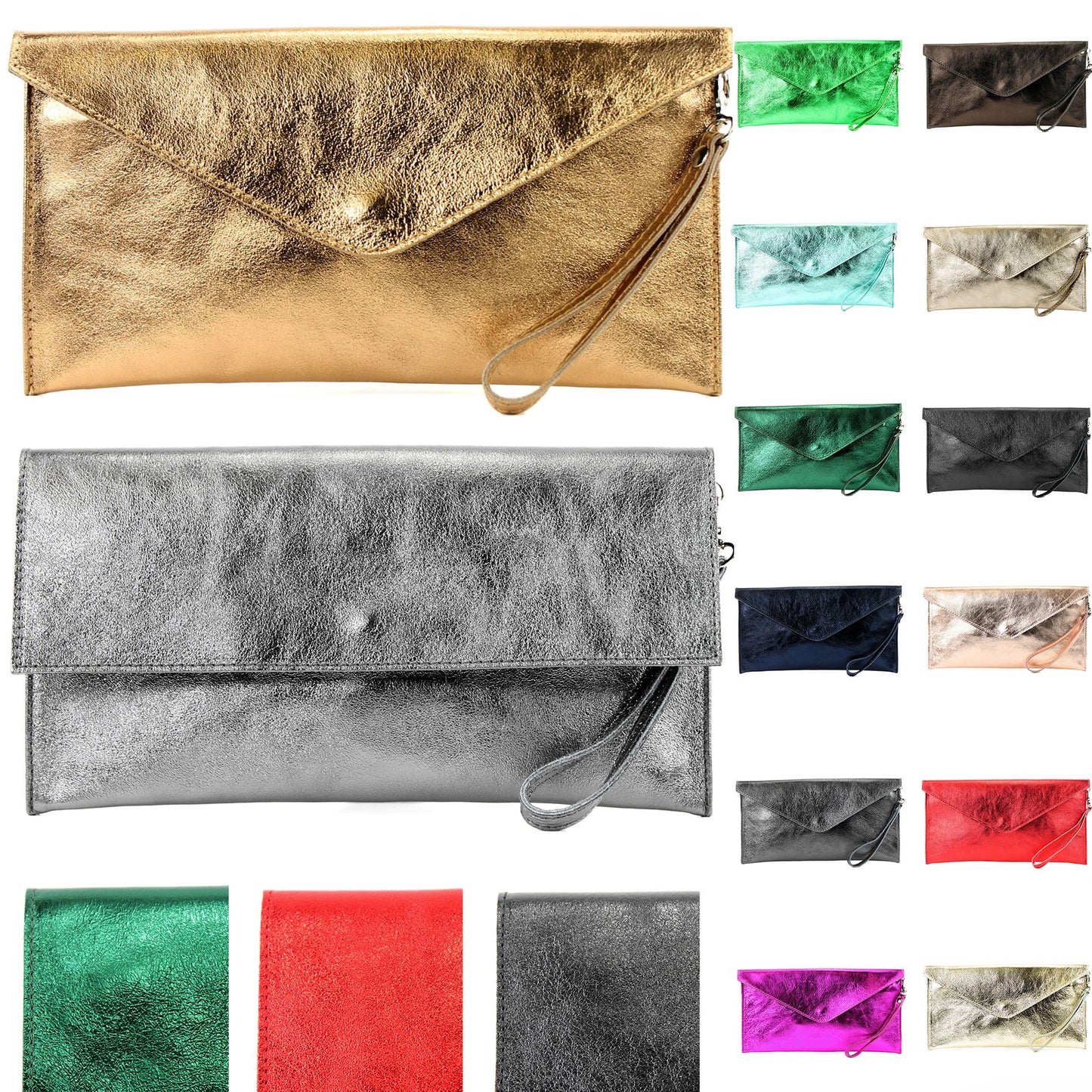 modamoda de - M106-151 - ital. Clutch Handgelenktasche Leder Metallic