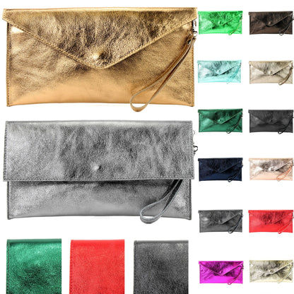 modamoda de - M106-151 - ital. Clutch Handgelenktasche Leder Metallic