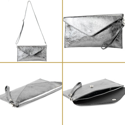 modamoda de - M106-151 - ital. Clutch Handgelenktasche Leder Metallic