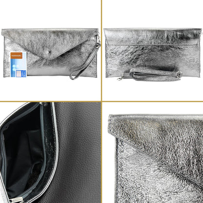 modamoda de - M106-151 - ital. Clutch Handgelenktasche Leder Metallic