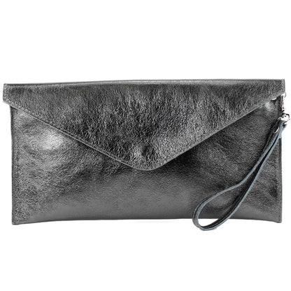 modamoda de - M106-151 - ital. Clutch Handgelenktasche Leder Metallic