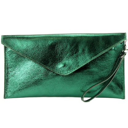 modamoda de - M106-151 - ital. Clutch Handgelenktasche Leder Metallic