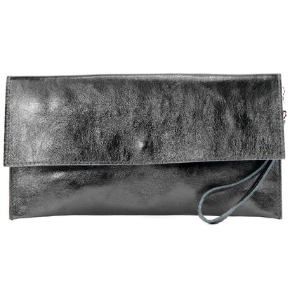 modamoda de - M106-151 - ital. Clutch Handgelenktasche Leder Metallic