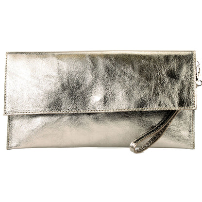 modamoda de - M106-151 - ital. Clutch Handgelenktasche Leder Metallic