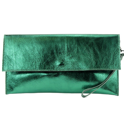 modamoda de - M106-151 - ital. Clutch Handgelenktasche Leder Metallic