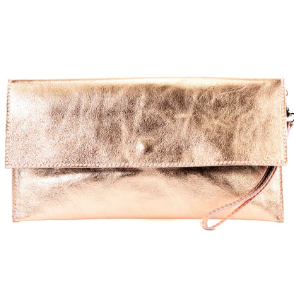 modamoda de - M106-151 - ital. Clutch Handgelenktasche Leder Metallic