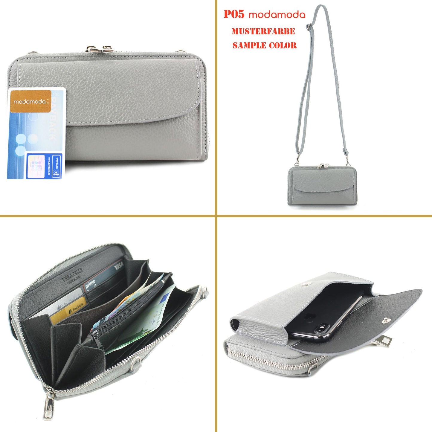 modamoda de - P05 - ital. Damen Handytasche Geldbörse Echtleder