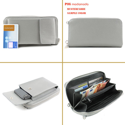modamoda de P06 Damen Leder Umhängetasche Geldbörse Handytasche 6,5 Zoll handmade in Italy