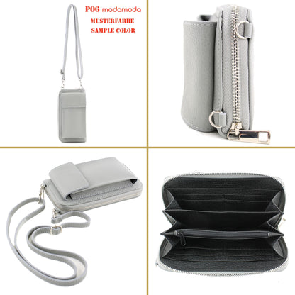 modamoda de P06 Damen Leder Umhängetasche Geldbörse Handytasche 6,5 Zoll handmade in Italy