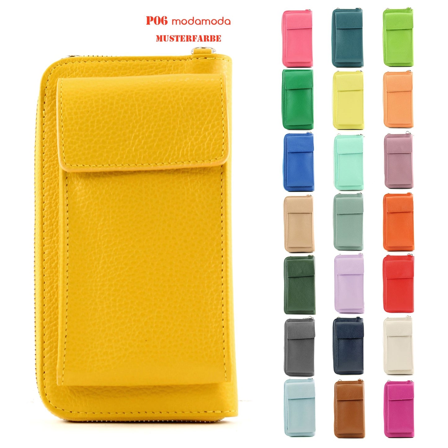 modamoda de P06 Damen Leder Umhängetasche Geldbörse Handytasche 6,5 Zoll handmade in Italy