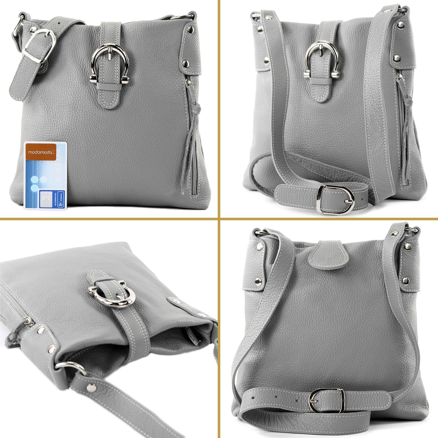 modamoda de -T04 - ital Umhängetasche Schultertasche aus Leder