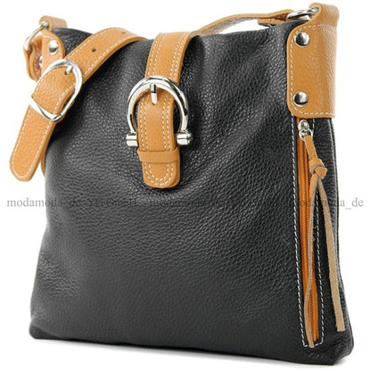 modamoda de -T04 - ital Umhängetasche Schultertasche aus Leder