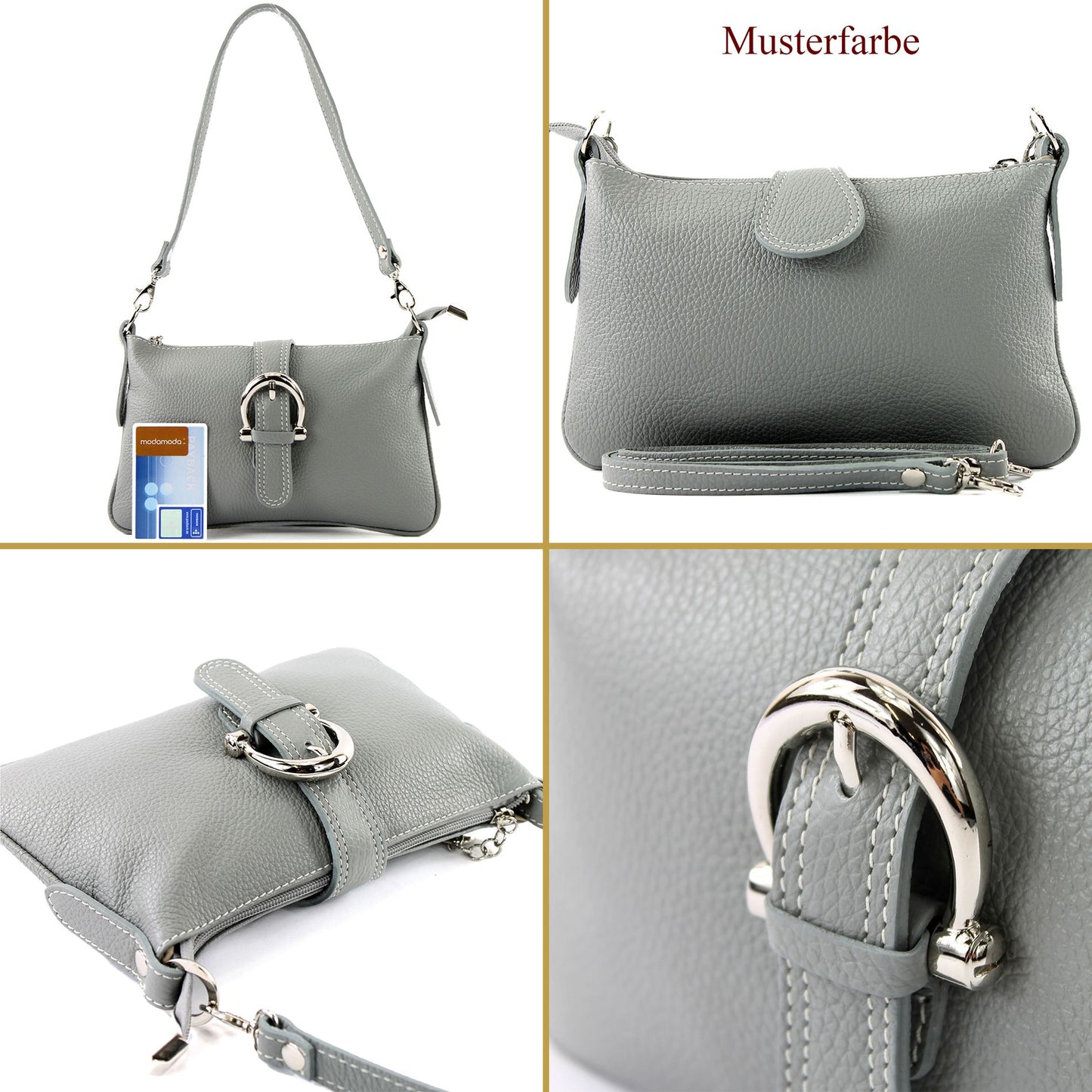 modamoda de - T05 -  ital Citytasche Umhängetasche Klein aus Leder