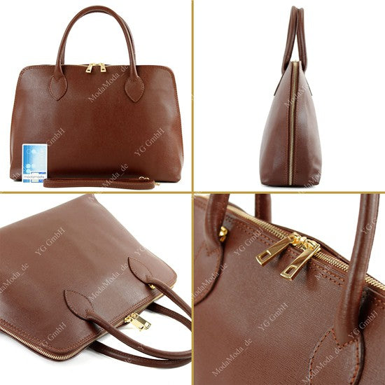 modamoda de - T102 -  ital Henkeltasche DIN A4 aus Echtleder