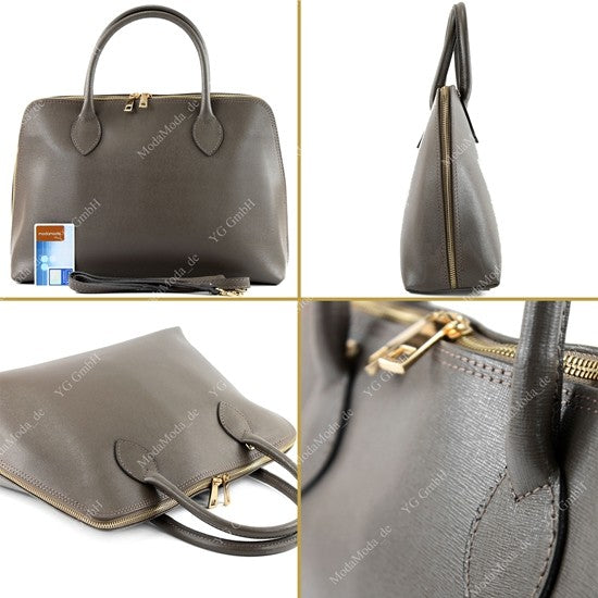 modamoda de - T102 -  ital Henkeltasche DIN A4 aus Echtleder