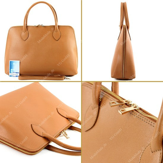 modamoda de - T102 -  ital Henkeltasche DIN A4 aus Echtleder